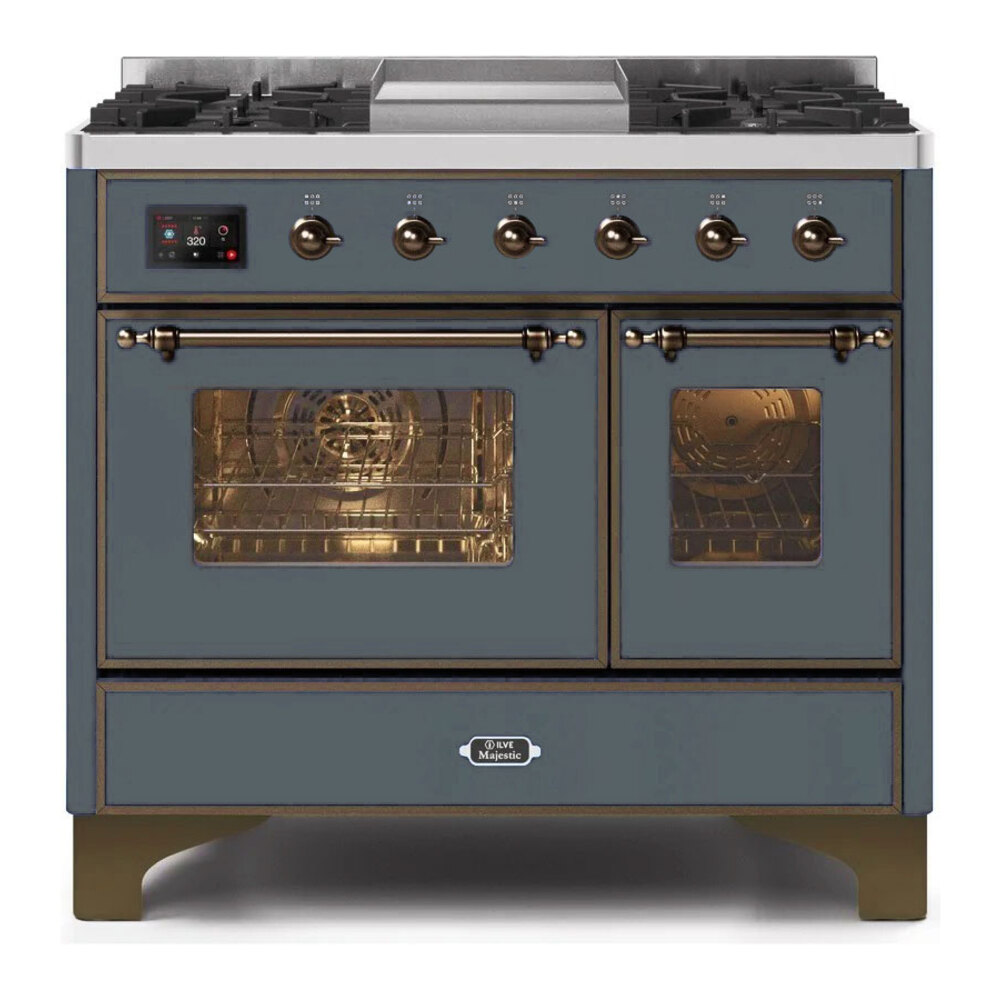 ILVE UMD10FDNS3BGBLP Majestic II 40" Dual Fuel Range (Liquid Propane, Triple Glass Door, Blue Grey, Bronze)