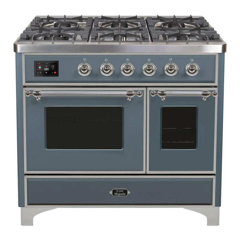 ILVE UMD10FDNS3BGCLP Majestic II 40" Dual Fuel Range (Liquid Propane, Triple Glass Door, Blue Grey, Chrome)