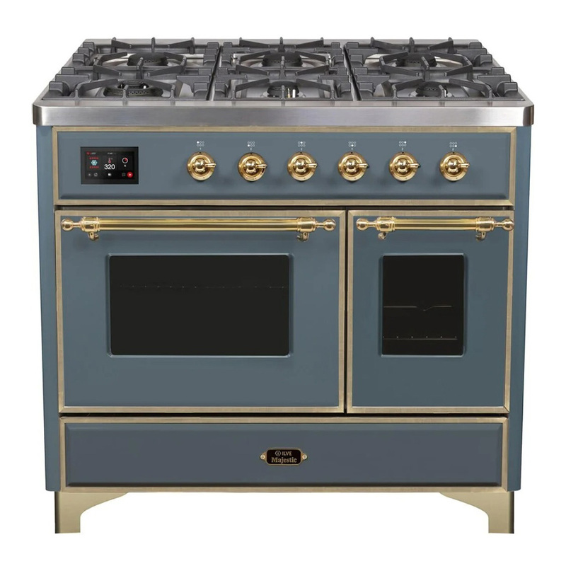 ILVE UMD10FDNS3BGGLP Majestic II 40" Dual Fuel Range (Liquid Propane, Triple Glass Door, Blue Grey, Brass)