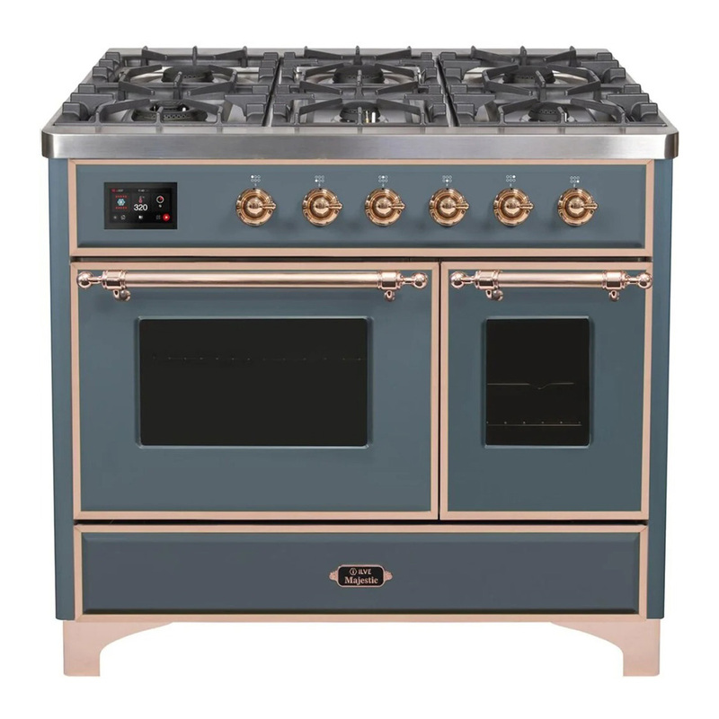 ILVE UMD10FDNS3BGPLP Majestic II 40" Dual Fuel Range (Liquid Propane, Triple Glass Door, Blue Grey, Copper)