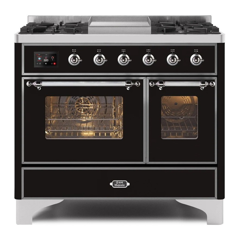 ILVE UMD10FDNS3BKCLP Majestic II 40" Dual Fuel Range (Liquid Propane, Triple Glass Door, Glossy Black, Chrome)