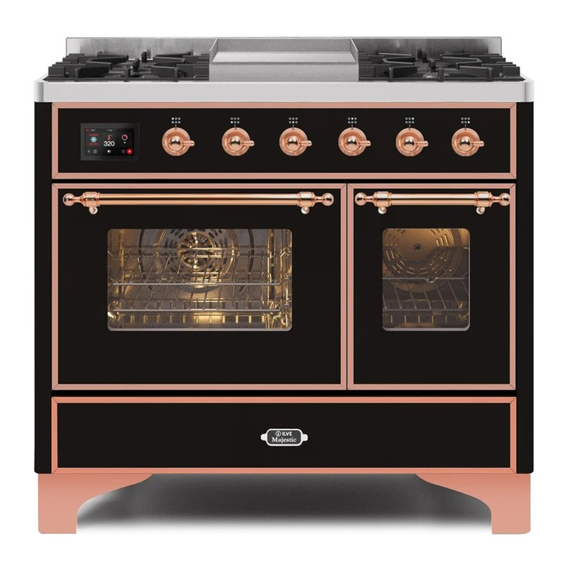 ILVE UMD10FDNS3BKPLP Majestic II 40" Dual Fuel Range (Liquid Propane, Triple Glass Door, Glossy Black, Copper)