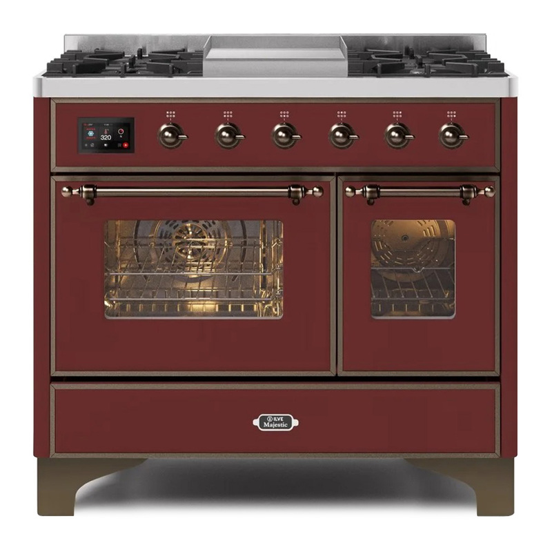 ILVE UMD10FDNS3BUBLP Majestic II 40" Dual Fuel Range (Liquid Propane, Triple Glass Door, Burgundy, Bronze)