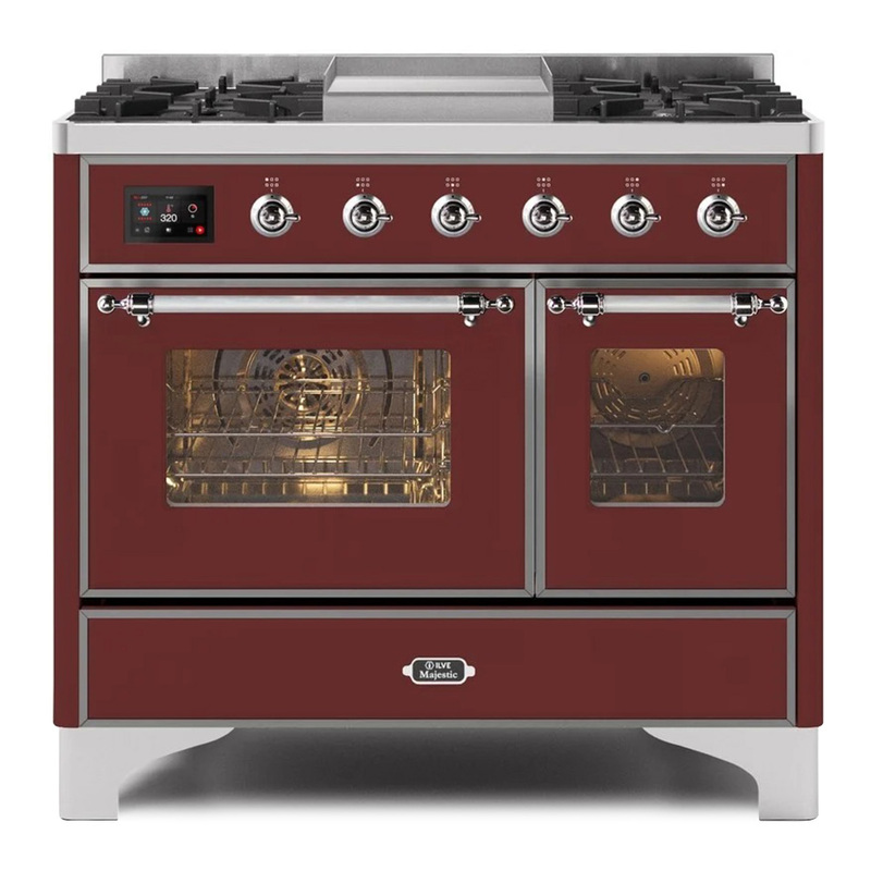 ILVE UMD10FDNS3BUCLP Majestic II 40" Dual Fuel Range (Liquid Propane, Triple Glass Door, Burgundy, Chrome)