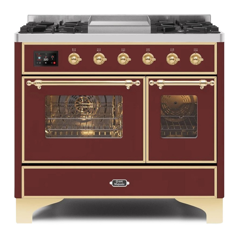 ILVE UMD10FDNS3BUGLP Majestic II 40" Dual Fuel Range (Liquid Propane, Triple Glass Door, Burgundy, Brass)