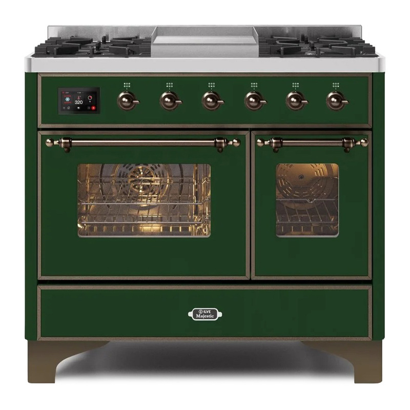 ILVE UMD10FDNS3EGBLP Majestic II 40" Dual Fuel Range (Liquid Propane, Triple Glass Door, Emerald Green, Burnished)