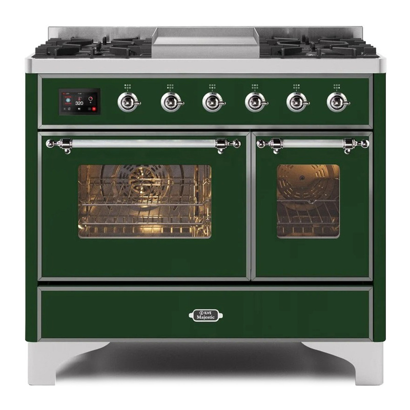 ILVE UMD10FDNS3EGCLP Majestic II 40" Dual Fuel Range (Liquid Propane, Triple Glass Door, Emerald Green, Chrome)