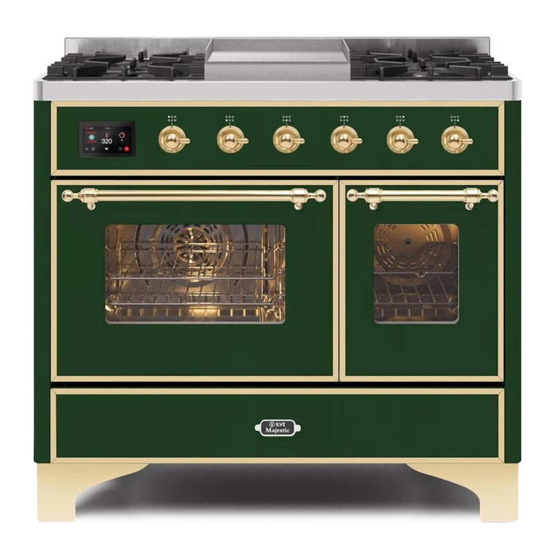 ILVE UMD10FDNS3EGGLP Majestic II 40" Dual Fuel Range (Liquid Propane, Triple Glass Door, Emerald Green, Brass)