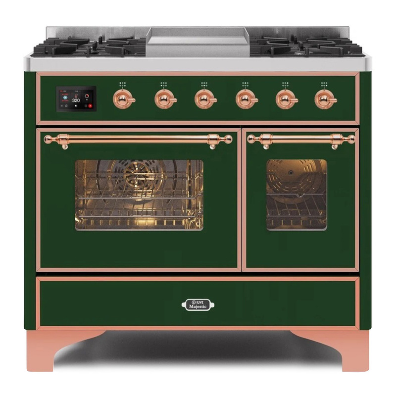 ILVE UMD10FDNS3EGPLP Majestic II 40" Dual Fuel Range (Liquid Propane, Triple Glass Door, Emerald Green, Copper)