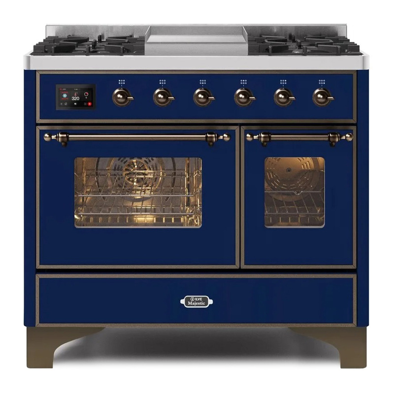 ILVE UMD10FDNS3MBBLP Majestic II 40" Dual Fuel Range (Liquid Propane, Triple Glass Door, Midnight Blue, Bronze)