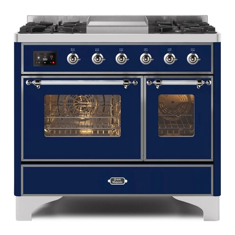 ILVE UMD10FDNS3MBCLP Majestic II 40" Dual Fuel Range (Liquid Propane, Triple Glass Door, Midnight Blue, Chrome)