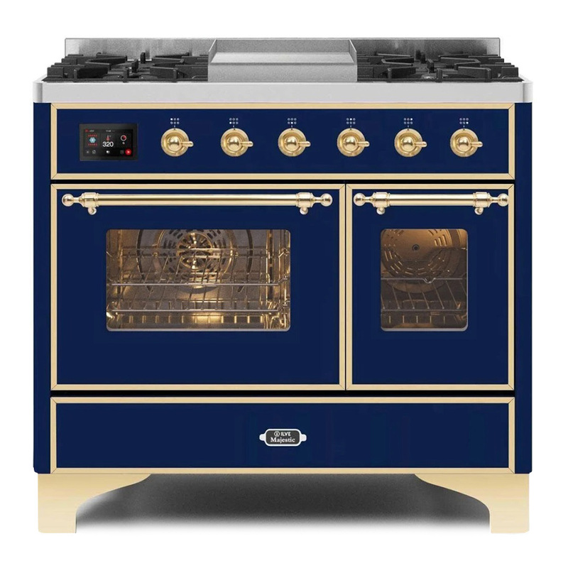 ILVE UMD10FDNS3MBGLP Majestic II 40" Dual Fuel Range (Liquid Propane, Triple Glass Door, Midnight Blue, Brass)