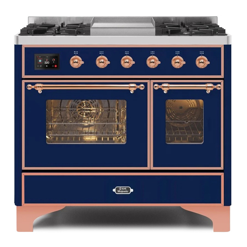 ILVE UMD10FDNS3MBPLP Majestic II 40" Dual Fuel Range (Liquid Propane, Triple Glass Door, Midnight Blue, Copper)