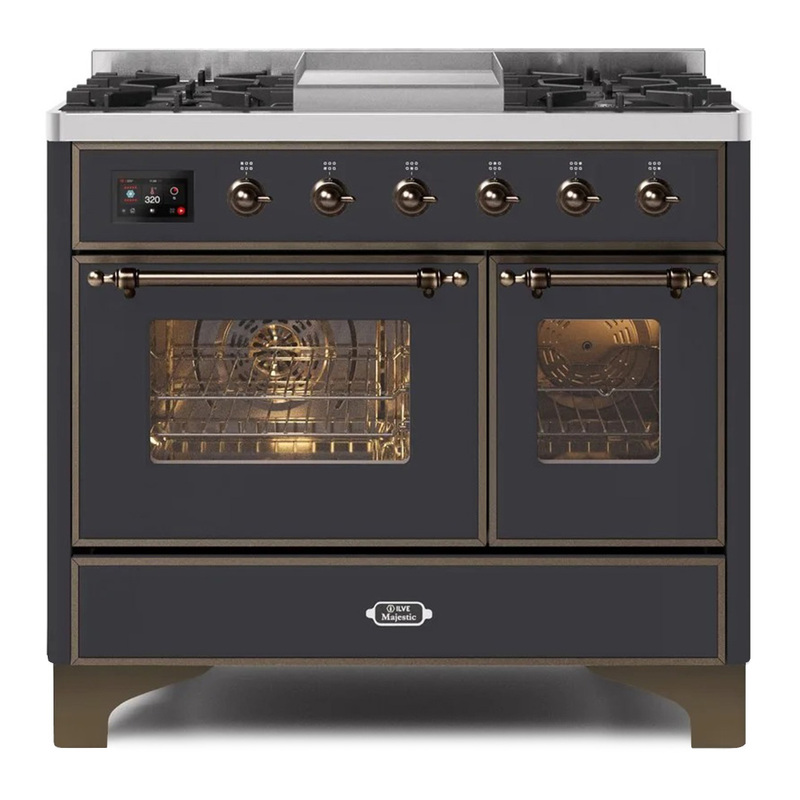 ILVE UMD10FDNS3MGBLP Majestic II 40" Dual Fuel Range (Liquid Propane, Triple Glass Door, Graphite Matte, Burnished)