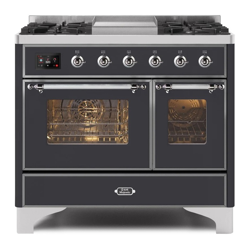 ILVE UMD10FDNS3MGCLP Majestic II 40" Dual Fuel Range (Liquid Propane, Triple Glass Door, Graphite Matte, Chrome)