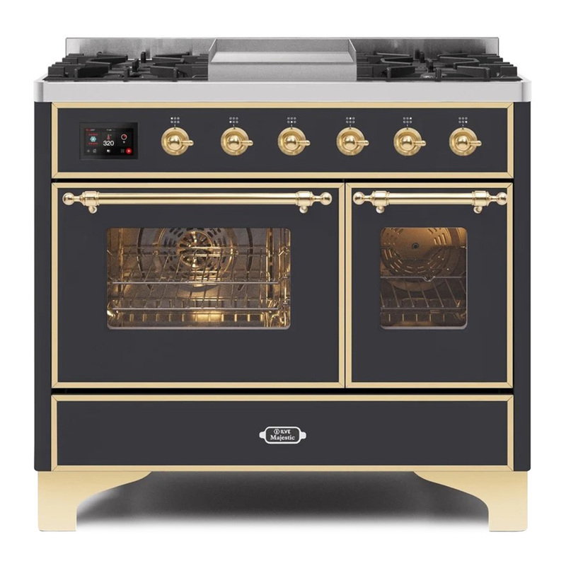 ILVE UMD10FDNS3MGGLP Majestic II 40" Dual Fuel Range (Liquid Propane, Triple Glass Door, Graphite Matte, Brass)