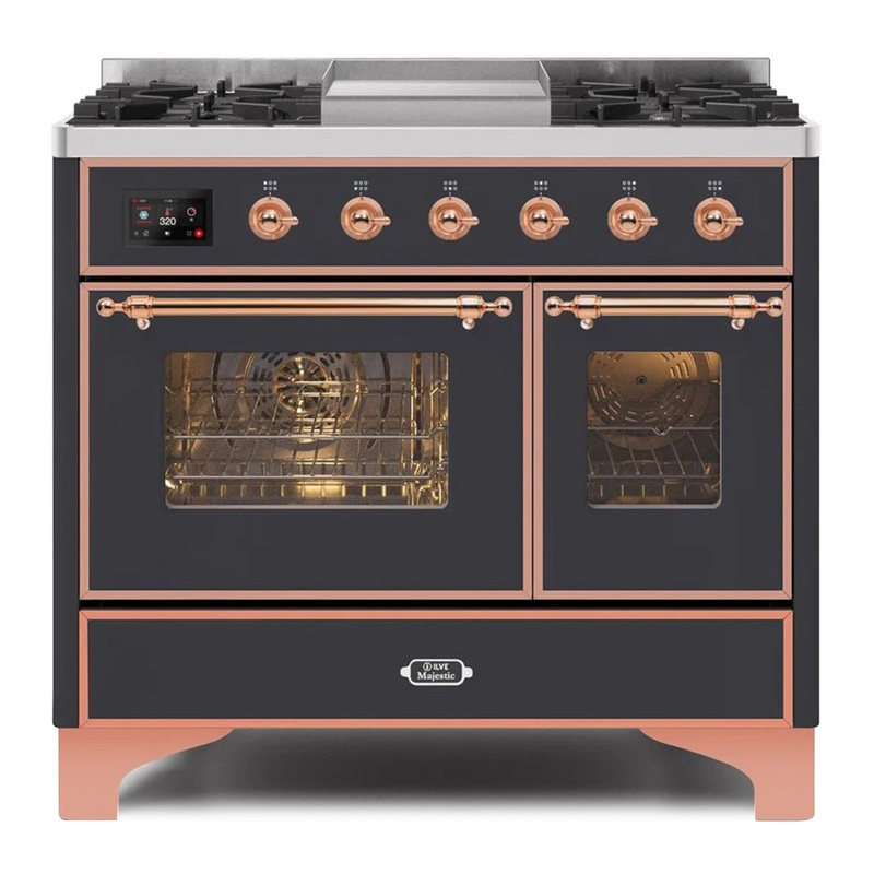 ILVE UMD10FDNS3MGPLP Majestic II 40" Dual Fuel Range (Liquid Propane, Triple Glass Door, Graphite Matte, Copper)