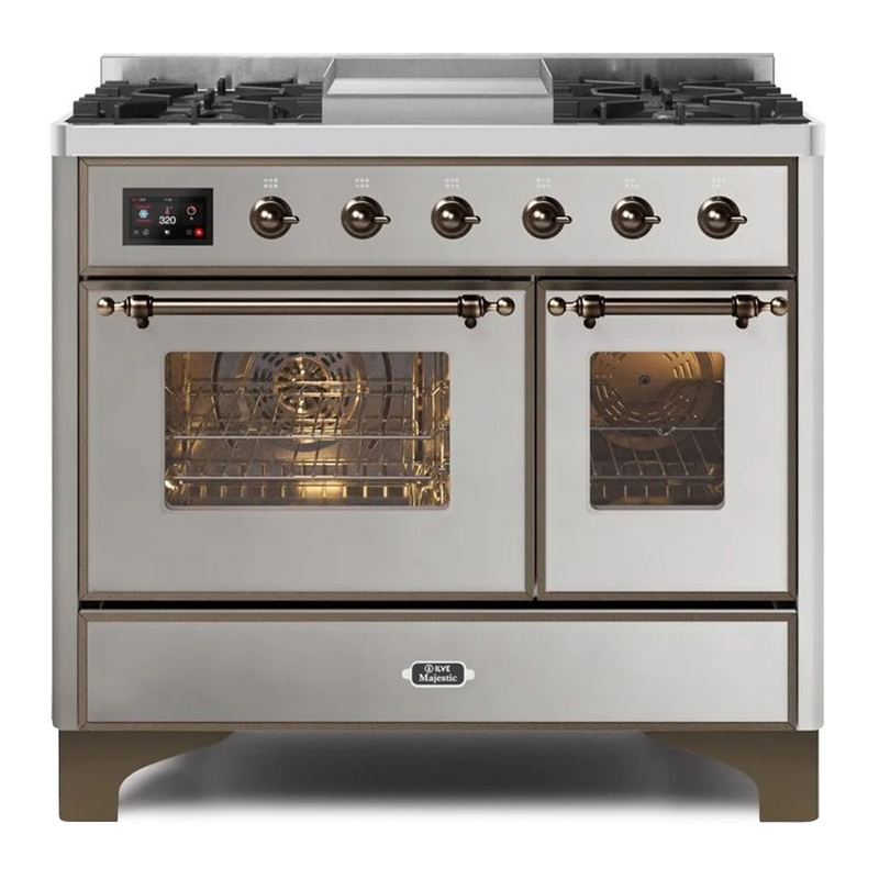 ILVE UMD10FDNS3SSBLP Majestic II 40" Dual Fuel Range (Liquid Propane, Triple Glass Door, Stainless Steel, Burnished)