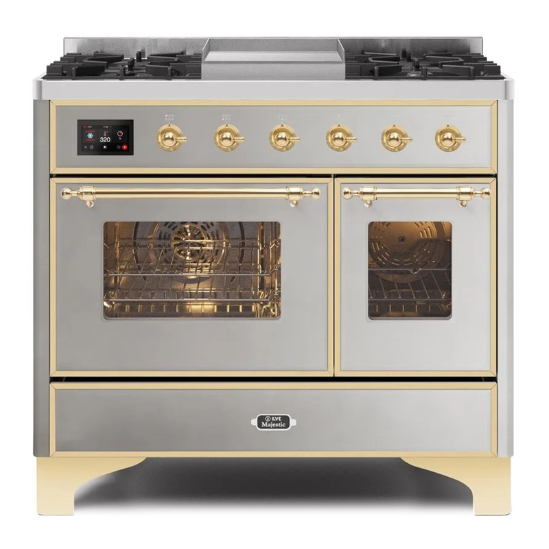 ILVE UMD10FDNS3SSGLP Majestic II 40" Dual Fuel Range (Liquid Propane, Triple Glass Door, Stainless Steel, Brass)