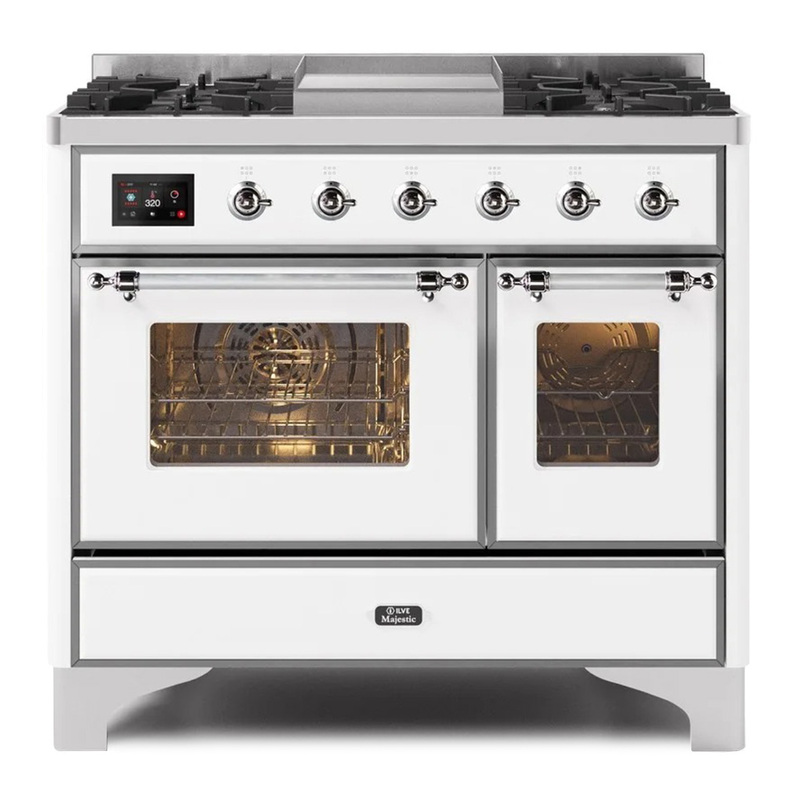 ILVE UMD10FDNS3WHCLP Majestic II 40" Dual Fuel Range (Liquid Propane, Triple Glass Door, White, Chrome)