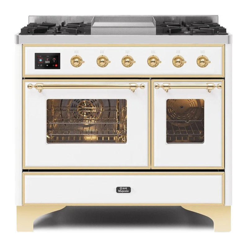 ILVE UMD10FDNS3WHGLP Majestic II 40" Dual Fuel Range (Liquid Propane, Triple Glass Door, White, Brass)