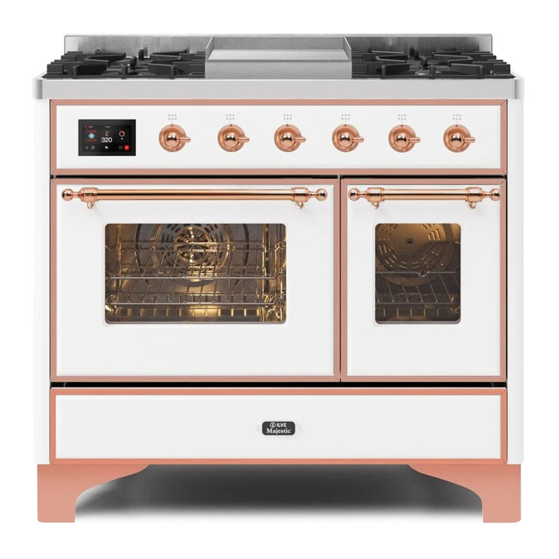 ILVE UMD10FDNS3WHPLP Majestic II 40" Dual Fuel Range (Liquid Propane, Triple Glass Door, White, Copper)