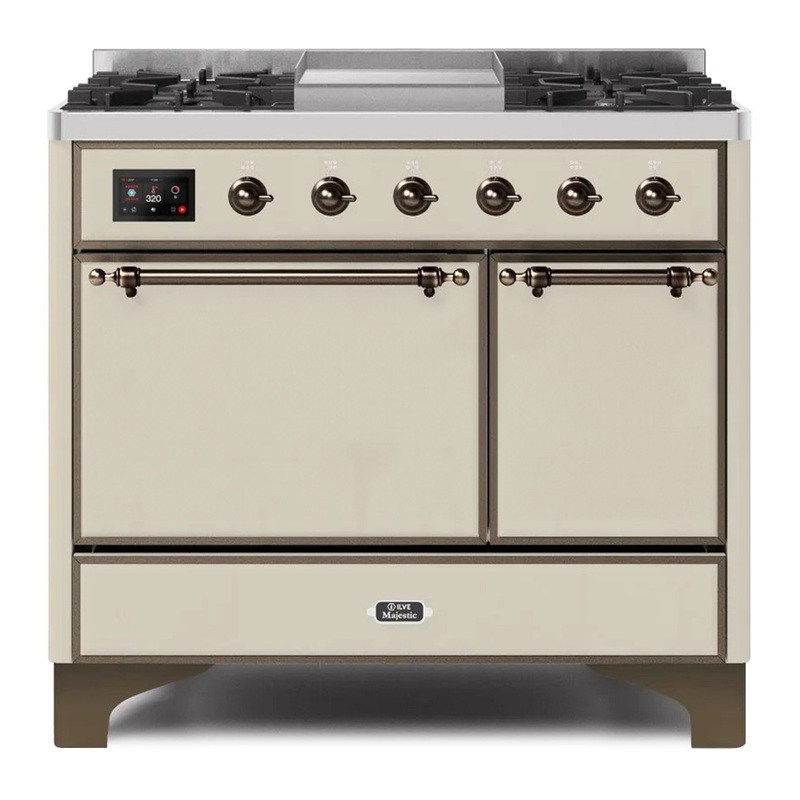 ILVE UMD10FDQNS3AWBLP Majestic II 40" Dual Fuel Range (Liquid Propane, Solid Door, Antique White, Bronze)