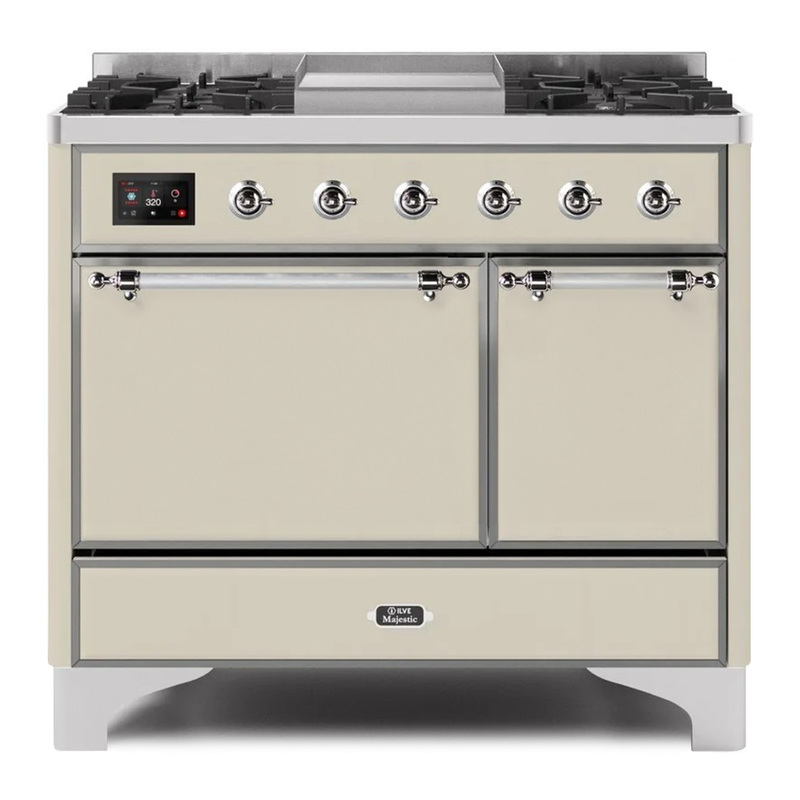 ILVE UMD10FDQNS3AWCLP Majestic II 40" Dual Fuel Range (Liquid Propane, Solid Door, Antique White, Chrome)