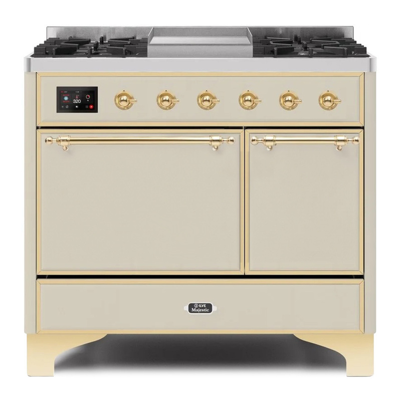 ILVE UMD10FDQNS3AWGLP Majestic II 40" Dual Fuel Range (Liquid Propane, Solid Door, Antique White, Brass)