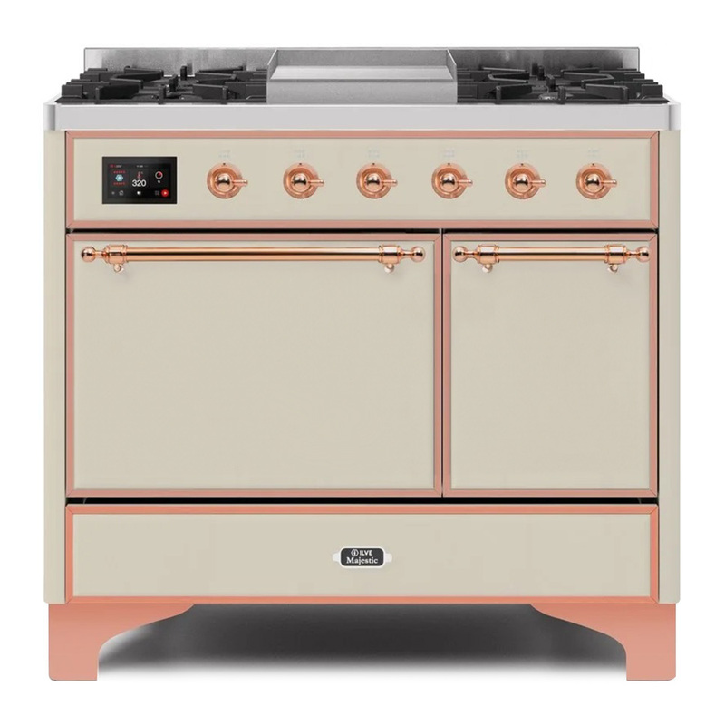 ILVE UMD10FDQNS3AWPLP Majestic II 40" Dual Fuel Range (Liquid Propane, Solid Door, Antique White, Copper)