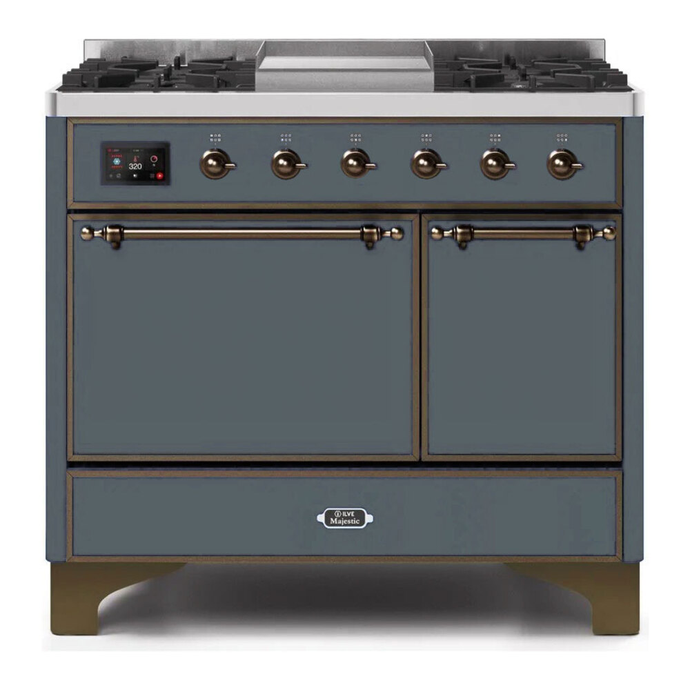 ILVE UMD10FDQNS3BGBLP Majestic II 40" Dual Fuel Range (Liquid Propane, Solid Door, Blue Grey, Bronze)