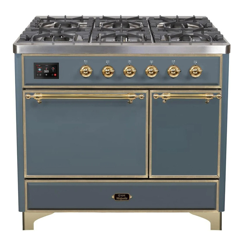 ILVE UMD10FDQNS3BGGLP Majestic II 40" Dual Fuel Range (Liquid Propane, Solid Door, Blue Grey, Brass)