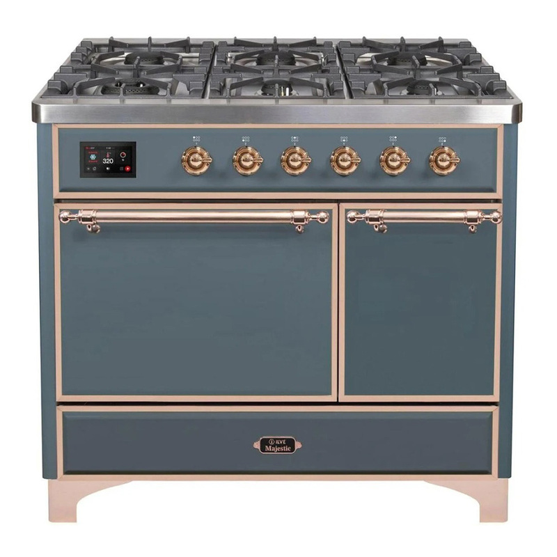 ILVE UMD10FDQNS3BGPLP Majestic II 40" Dual Fuel Range (Liquid Propane, Solid Door, Blue Grey, Copper)