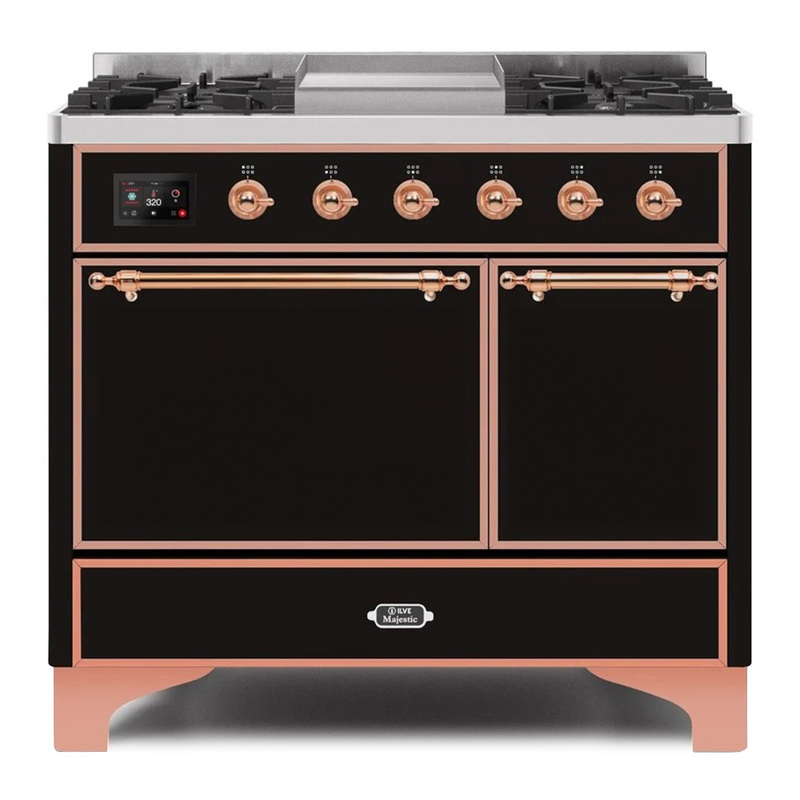 ILVE UMD10FDQNS3BKPLP Majestic II 40" Dual Fuel Range (Liquid Propane, Solid Door, Glossy Black, Copper)