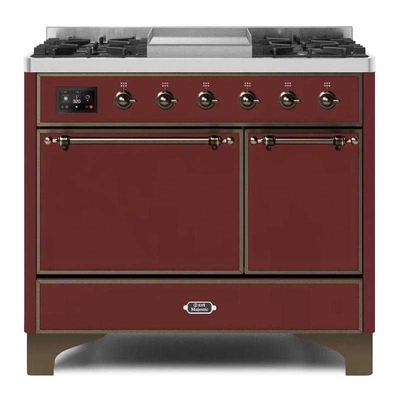 ILVE UMD10FDQNS3BUBLP Majestic II 40" Dual Fuel Range (Liquid Propane, Solid Door, Burgundy, Bronze)