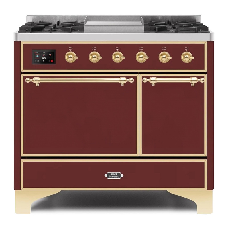 ILVE UMD10FDQNS3BUGLP Majestic II 40" Dual Fuel Range (Liquid Propane, Solid Door, Burgundy, Brass)