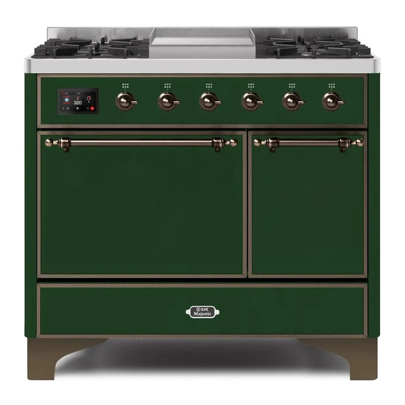 ILVE UMD10FDQNS3EGBLP Majestic II 40" Dual Fuel Range (Liquid Propane, Solid Door, Emerald Green, Bronze)