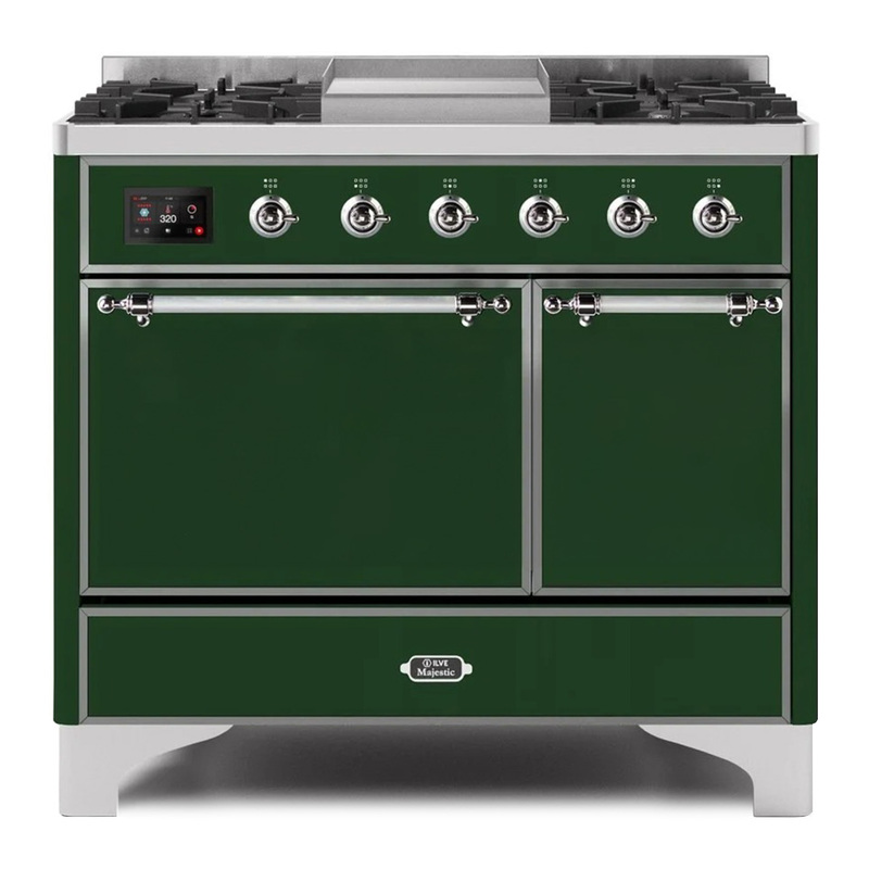 ILVE UMD10FDQNS3EGC Majestic II 40" Dual Fuel Range (Natural Gas, Solid Door, Emerald Green, Chrome)