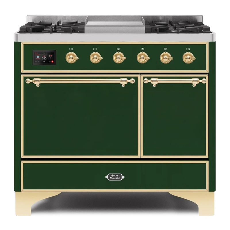 ILVE UMD10FDQNS3EGGLP Majestic II 40" Dual Fuel Range (Liquid Propane, Solid Door, Emerald Green, Brass)