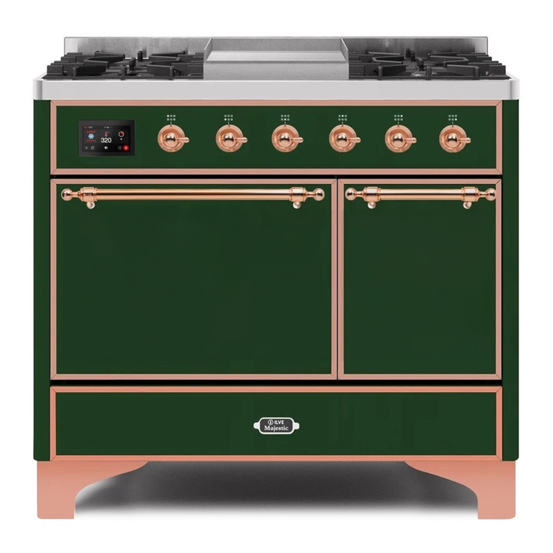 ILVE UMD10FDQNS3EGPLP Majestic II 40" Dual Fuel Range (Liquid Propane, Solid Door, Emerald Green, Copper)