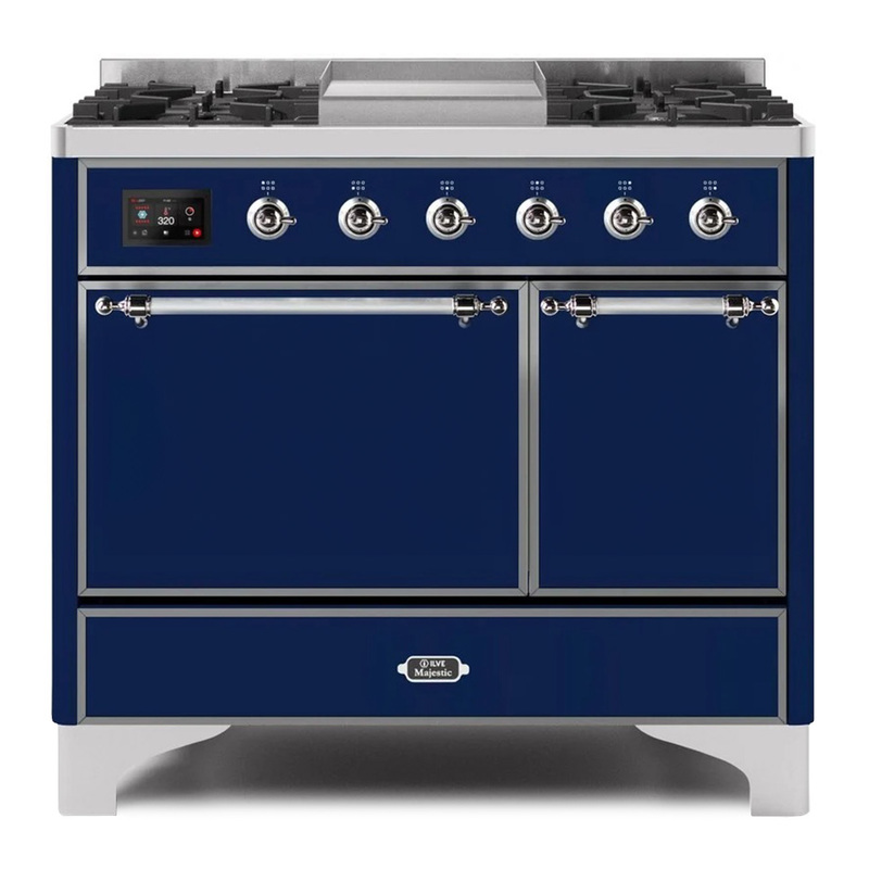 ILVE UMD10FDQNS3MBCLP Majestic II 40" Dual Fuel Range (Liquid Propane, Solid Door, Midnight Blue, Chrome)