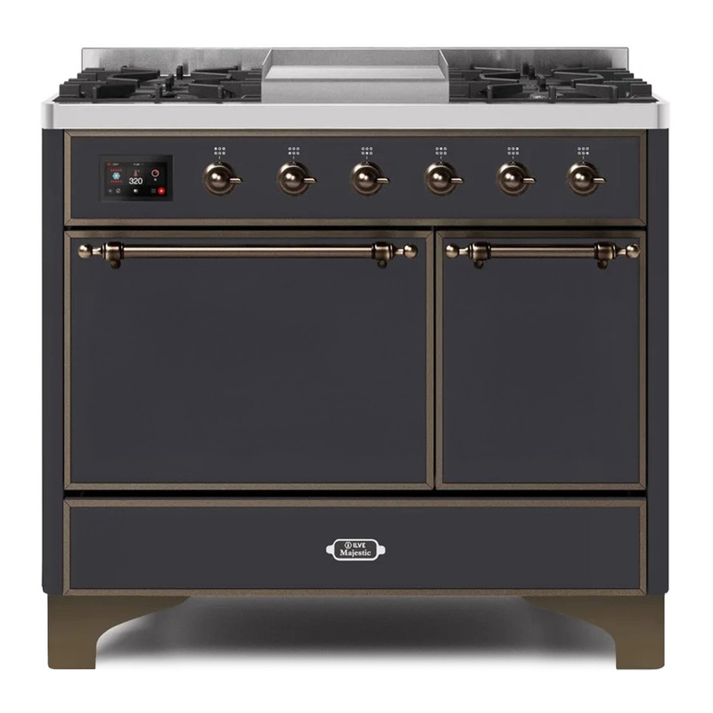 ILVE UMD10FDQNS3MGBLP Majestic II 40" Dual Fuel Range (Liquid Propane, Solid Door, Graphite Matte, Burnished)