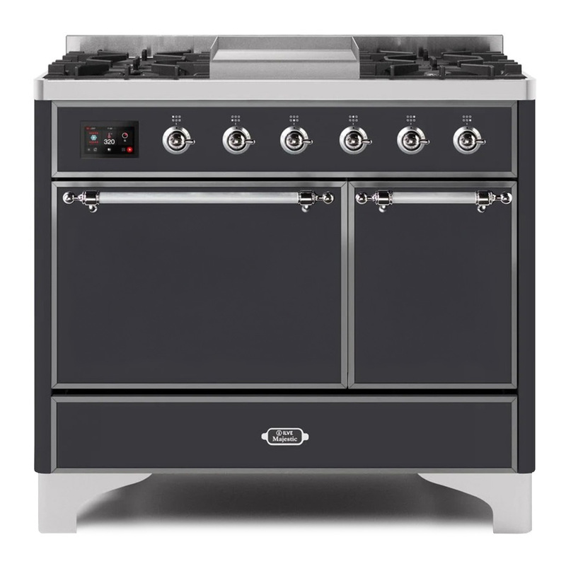 ILVE UMD10FDQNS3MGCLP Majestic II 40" Dual Fuel Range (Liquid Propane, Solid Door, Graphite Matte, Chrome)