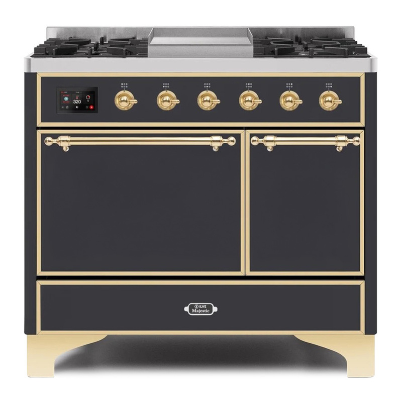 ILVE UMD10FDQNS3MGGLP Majestic II 40" Dual Fuel Range (Liquid Propane, Solid Door, Graphite Matte, Brass)