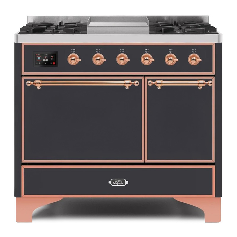 ILVE UMD10FDQNS3MGPLP Majestic II 40" Dual Fuel Range (Liquid Propane, Solid Door, Graphite Matte, Copper)