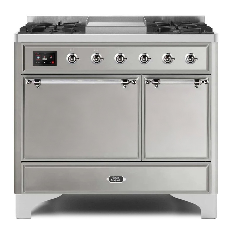 ILVE UMD10FDQNS3SSCLP Majestic II 40" Dual Fuel Range (Liquid Propane, Solid Door, Stainless Steel, Chrome)