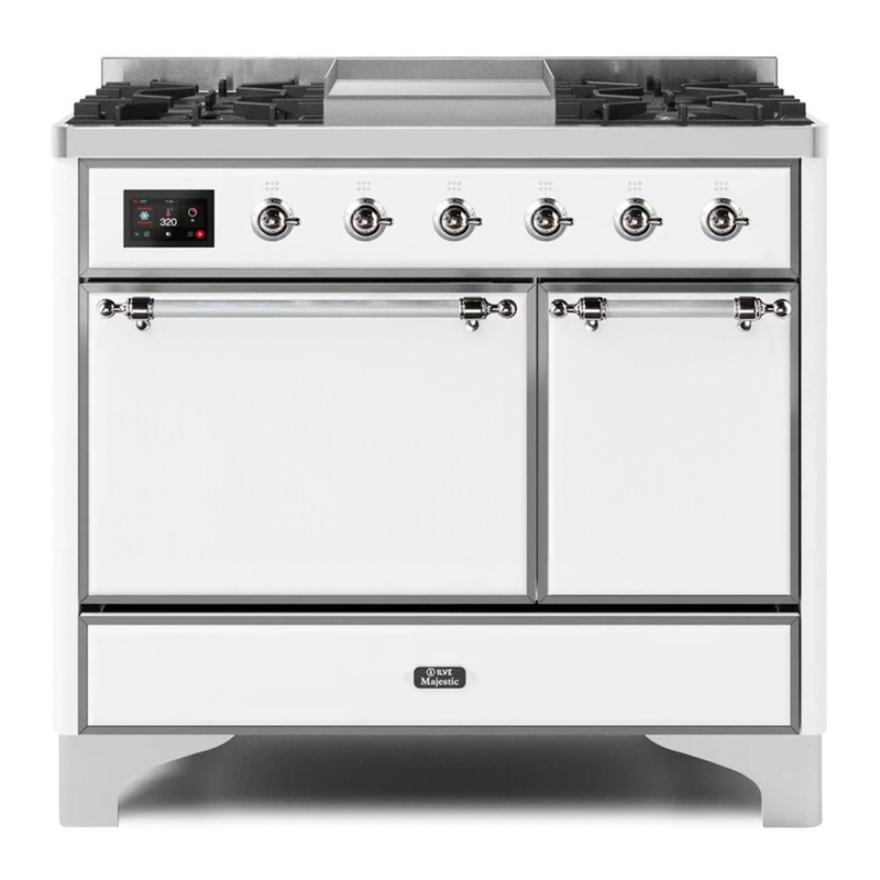 ILVE UMD10FDQNS3WHCLP Majestic II 40" Dual Fuel Range (Liquid Propane, Solid Door, White, Chrome)