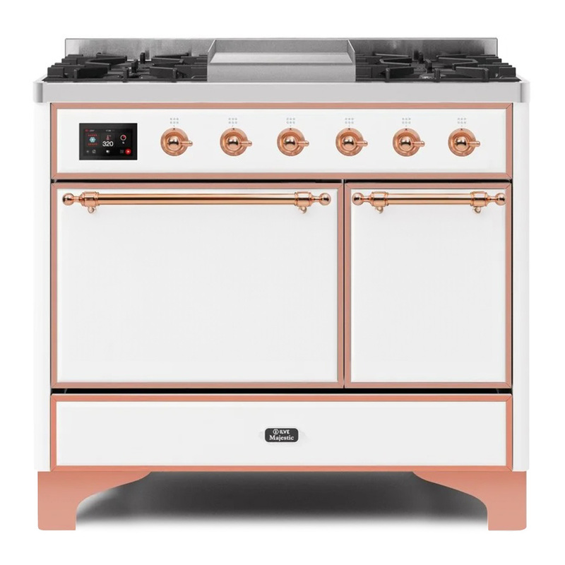 ILVE UMD10FDQNS3WHPLP Majestic II 40" Dual Fuel Range (Liquid Propane, Solid Door, White, Copper)