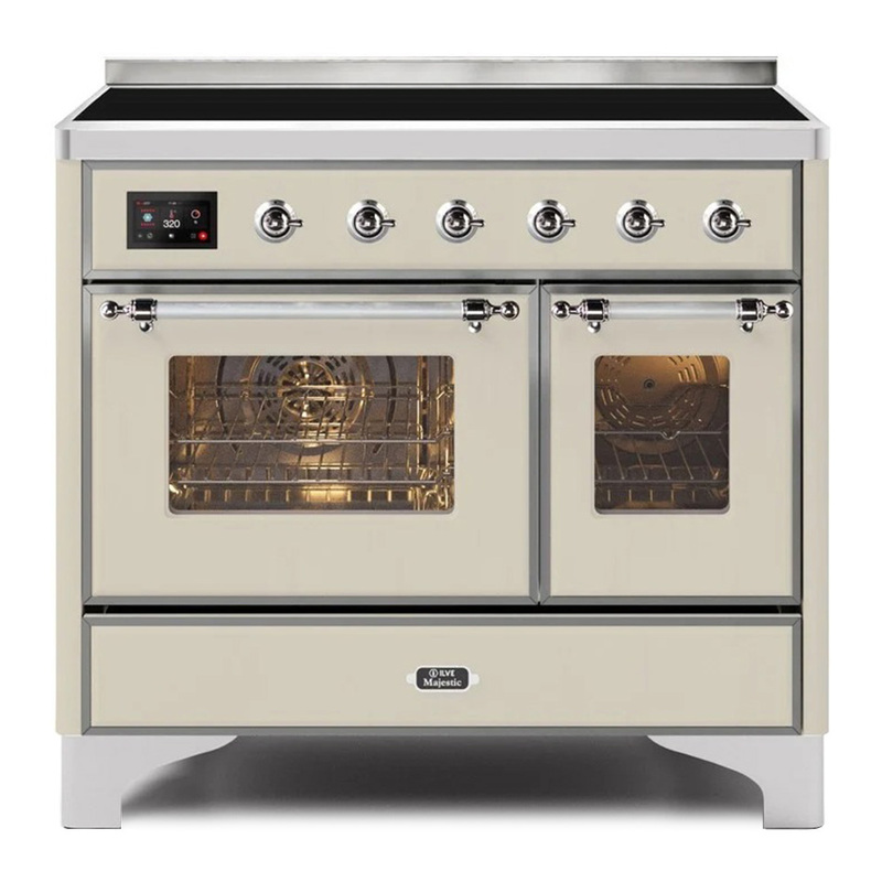 ILVE UMDI10NS3AWC Majestic II 40" Induction Range (Triple Glass Door, Antique White, Chrome)