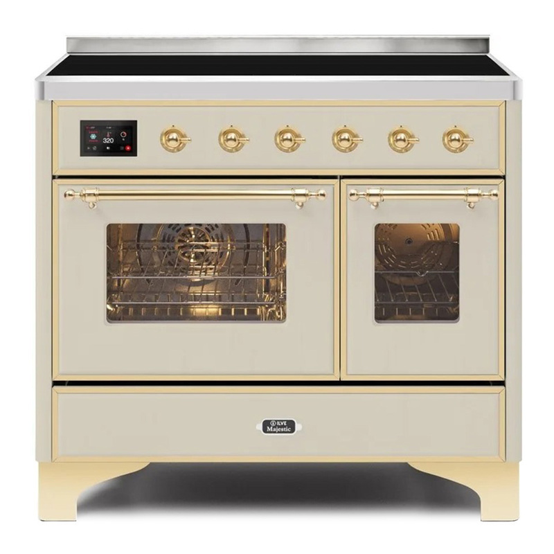 ILVE UMDI10NS3AWG Majestic II 40" Induction Range (Triple Glass Door, Antique White, Brass)